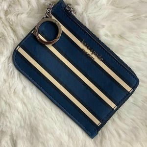 Kate Spade Navy/Cream Stripe Leather Cameron York Medium L-Zip Wallet